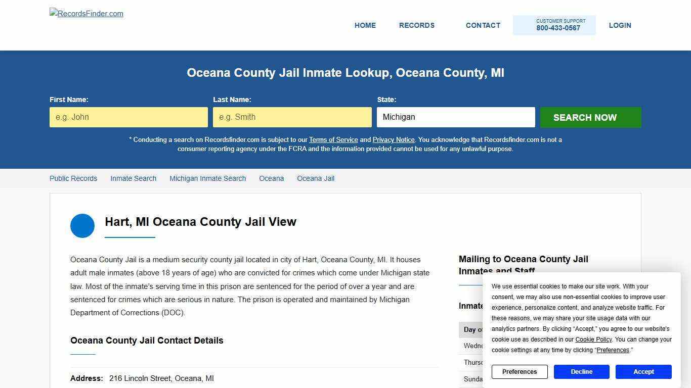 Oceana County Jail Roster & Inmate Lookup