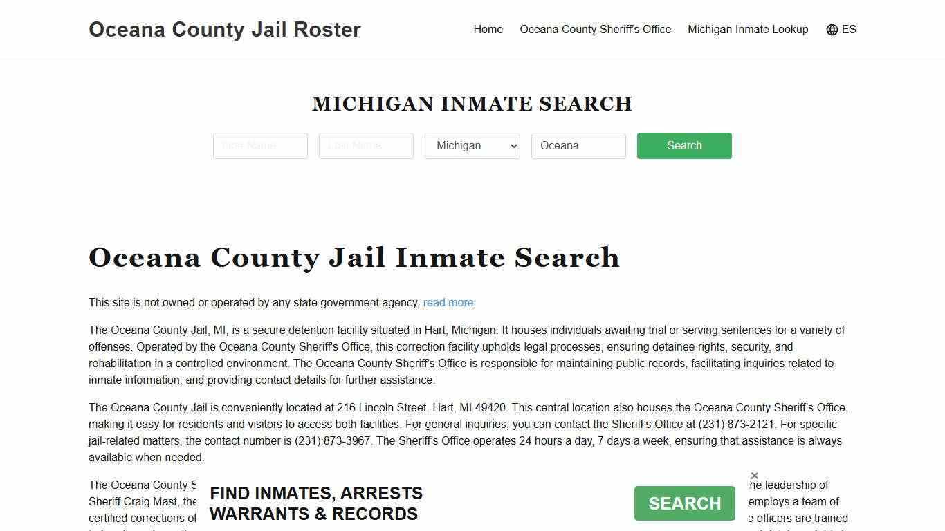 Oceana County Jail Roster Lookup, MI, Inmate Search